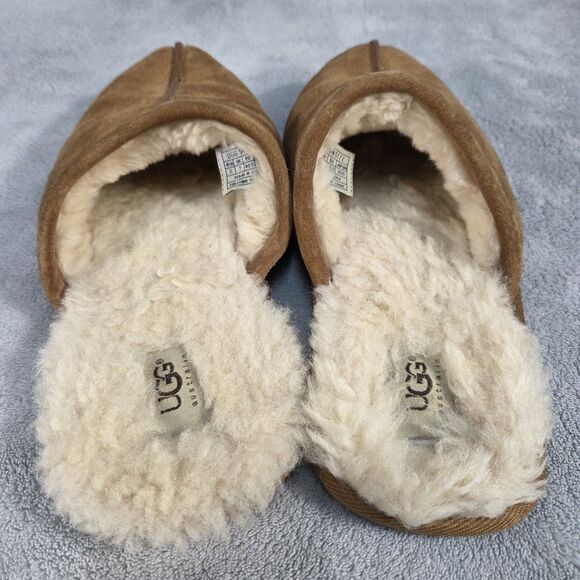 UGG Scuff Suede Slippers Chestnut Sheepskin Lined 5172 Women’s Sz 8 - Picture 9 of 12
